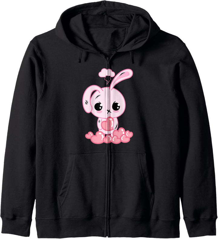 Pastell Goth Kawaii Kleidung, gruselig niedlicher Kawaii Goth Bunny Kapuzenjacke