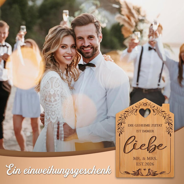 Hochzeitsgeschenke für Brautpaar - Graviertes Bambus Schneidebrett, Geschenk Hochzeit 2026, Hochzeit