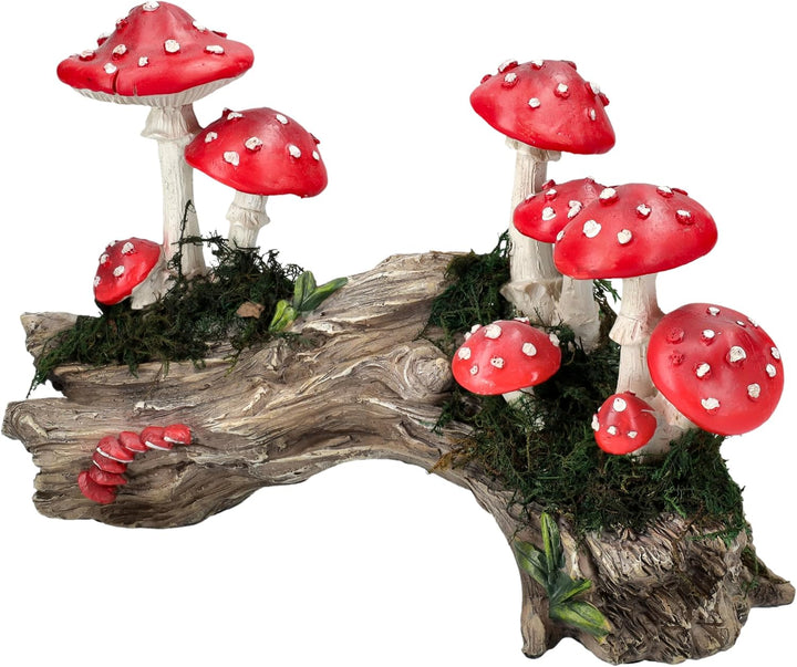 Figuren Shop GmbH Gartenfigur Pilze auf Baumstamm – Wetterbeständige Dekofigur mit Feenwald-Flair fü