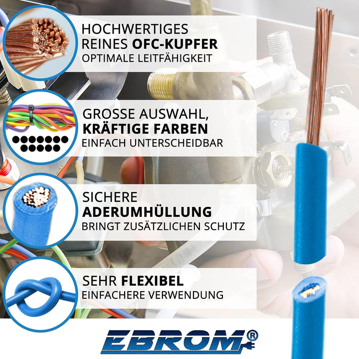 EBROM Aderleitung Einzelader flexibel H07V-K 2,5 mm² - hellblau, 65 m | von 5 bis 100 m bestellbar -