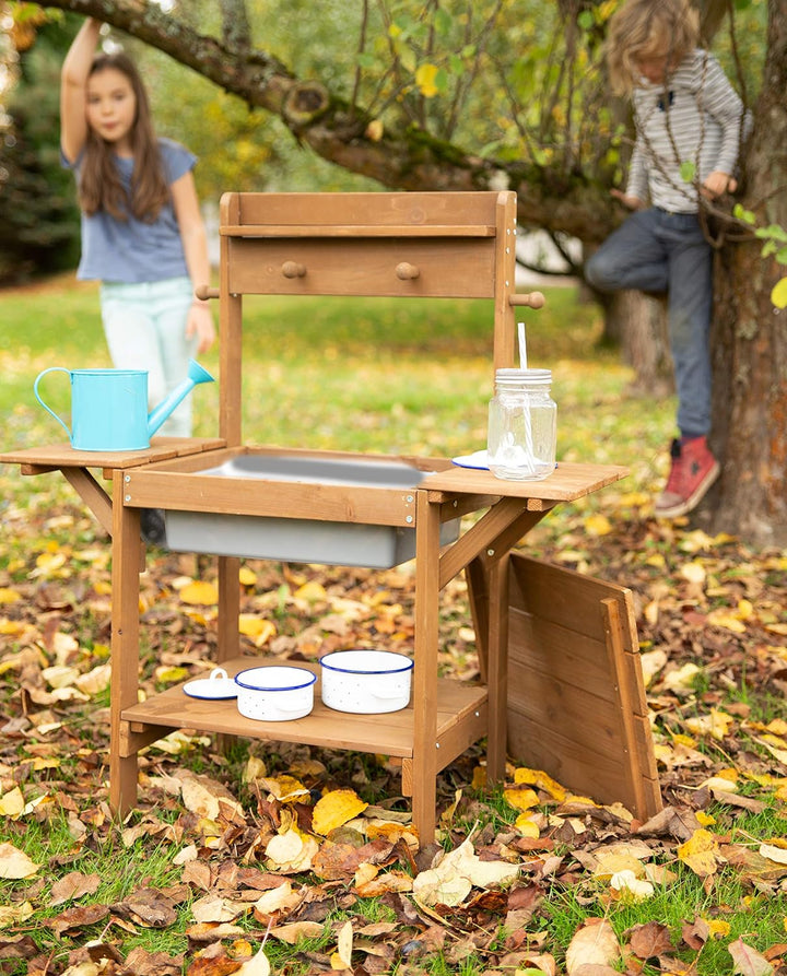 roba Matschküche Midi, Kinder-Outdoor-Gartenküche aus wetterfestem Massivholz, Spielküche inkl. Spie