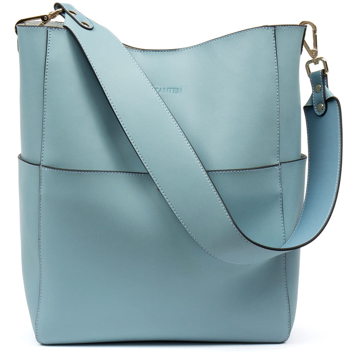 BOSTANTEN Leder Damen Handtasche Schultertasche Umhängetasche Designer Tasche Gross Hellblau, Hellbl