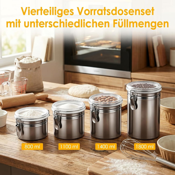 4 Stück Kaffeedose Luftdicht mit Sichtfenster und Silikondichtung | 100% Luftdicht, Premium Edelstah