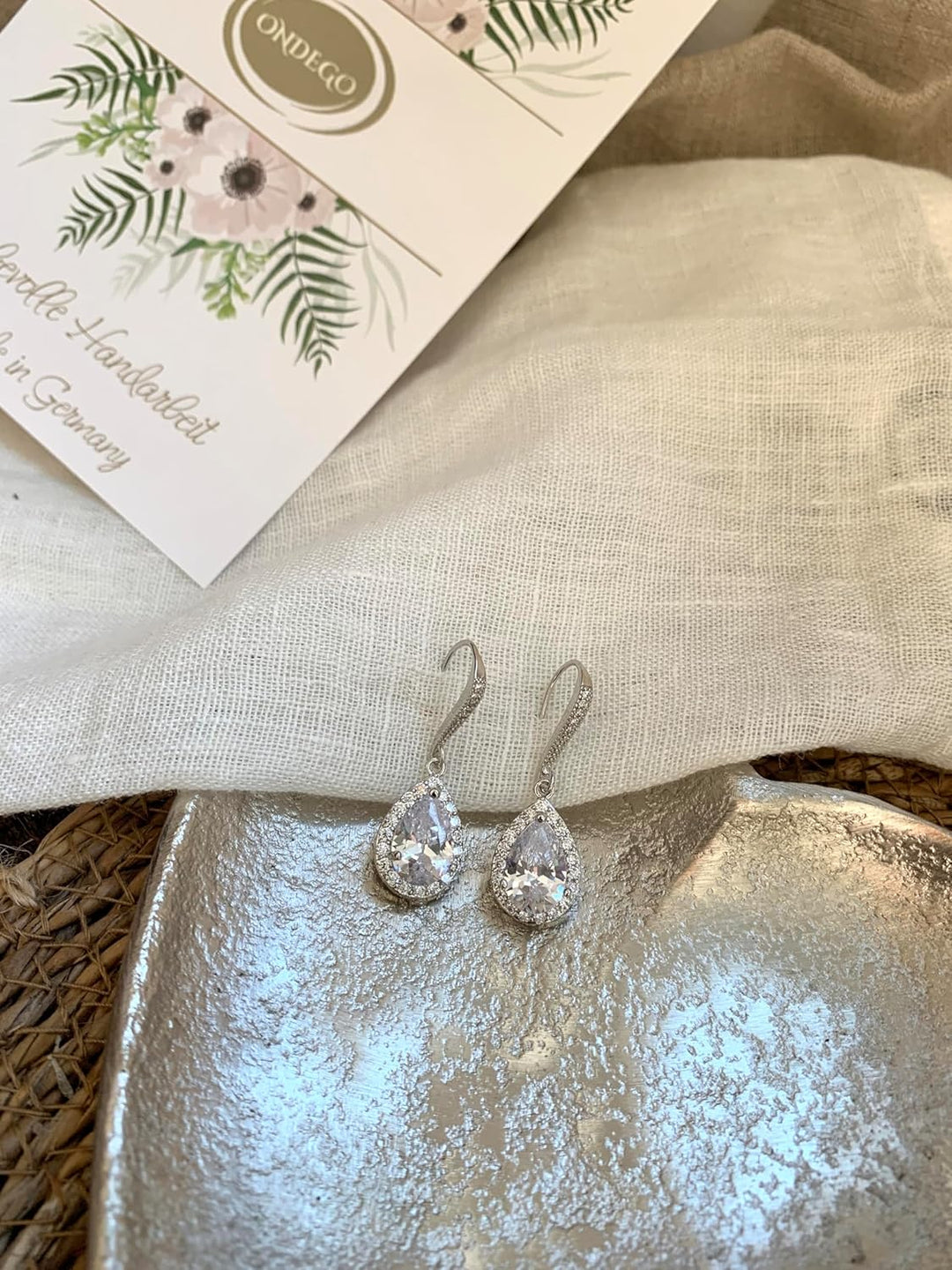 ONDEGO® Zirkonia SILBER Tropfen Strass Ohrringe Glitzer Ohrhänger Schmuck Creolen lang Geschenk XXL