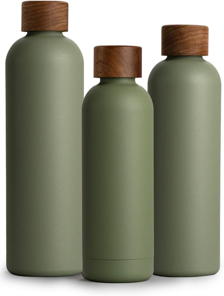 T&amp;N Edelstahl Trinkflasche 750ml, Thermosflasche 0.75l mit Akazienholz Deckel, Isolierte Wasserflasc