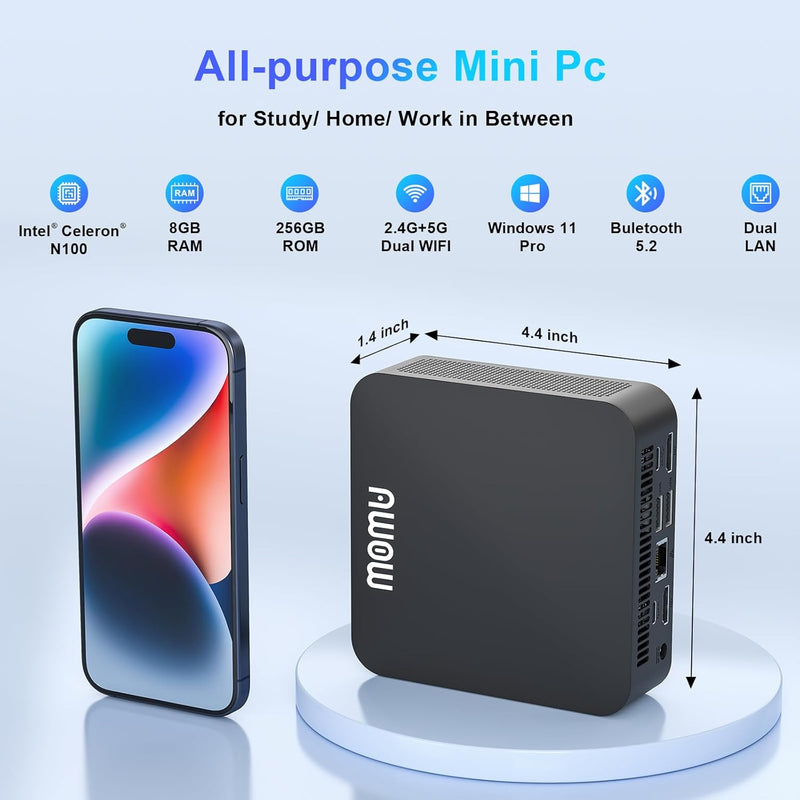 AWOW Mini PC 12th N100 (bis zu 3,4 GHz), 8GB DDR4 256GB M.2 NVME Mini Desktop Computer mit Win 11 Pr