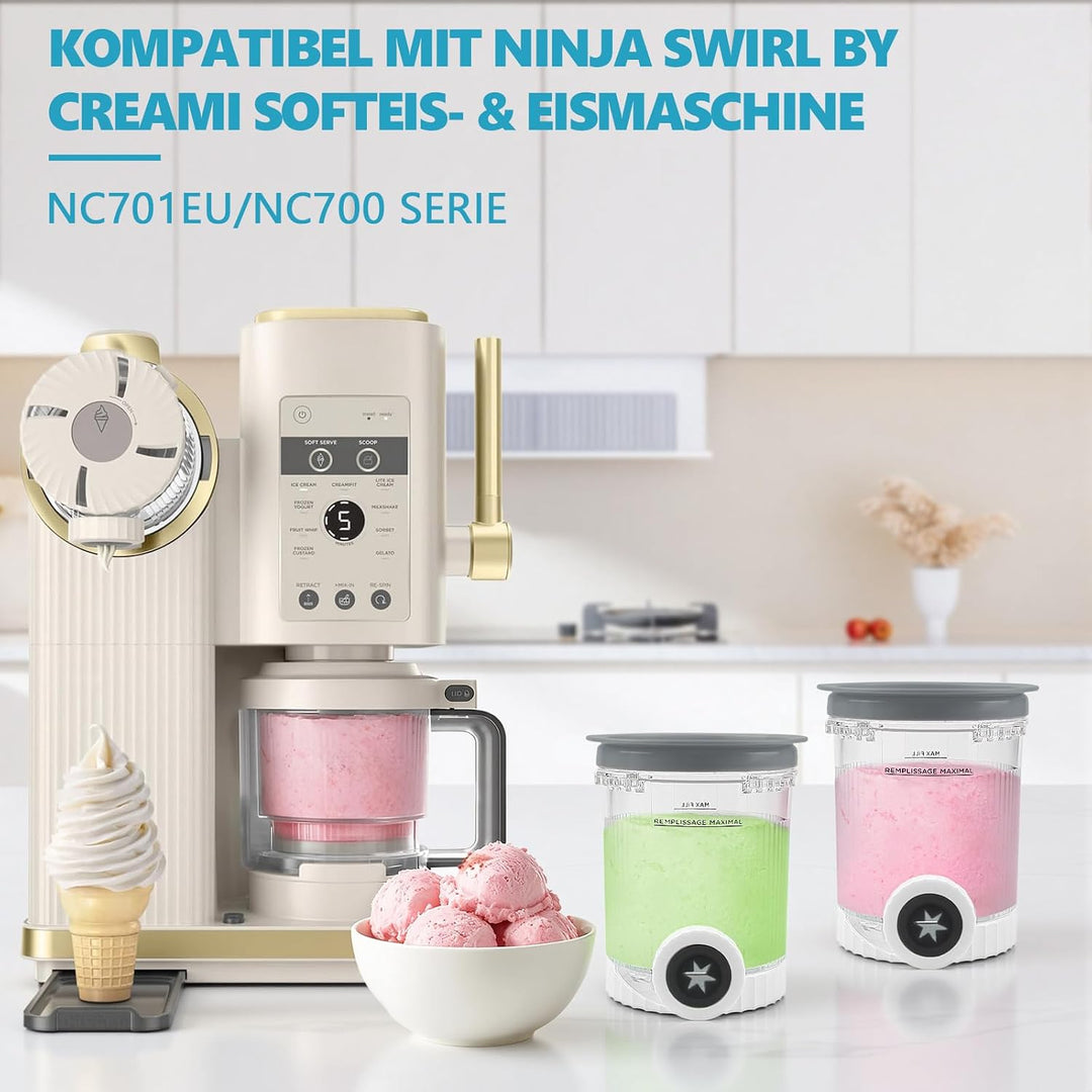 Nepfaivy Behälter für Ninja Swirl by Creami - 2er-Set Eiscremebecher und Deckel Kompatibel mit Ninja