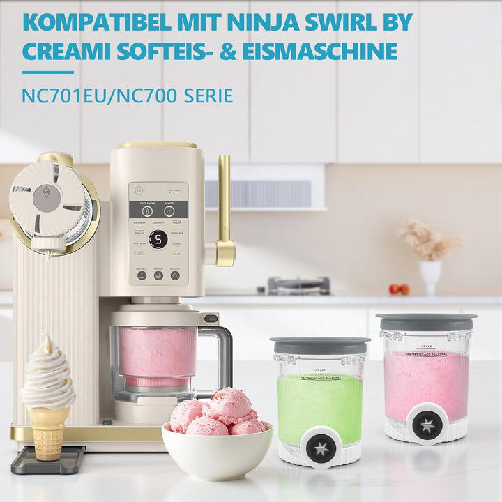Nepfaivy Behälter für Ninja Swirl by Creami - 2er-Set Eiscremebecher und Deckel Kompatibel mit Ninja