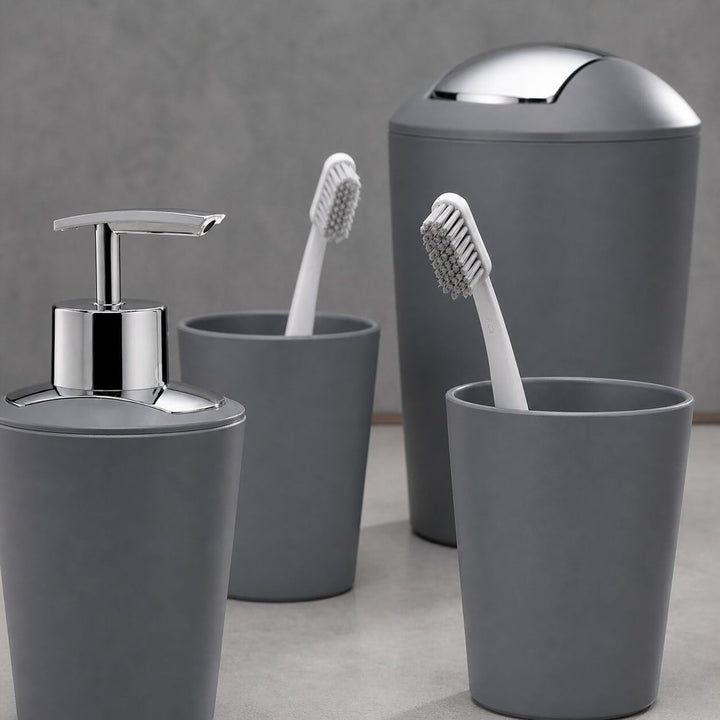 kela Schwingdeckeleimer grau, Kosmetikeimer 5l mit Schwingdeckel, Kunststoff, MARTA, Mülleimer Badez