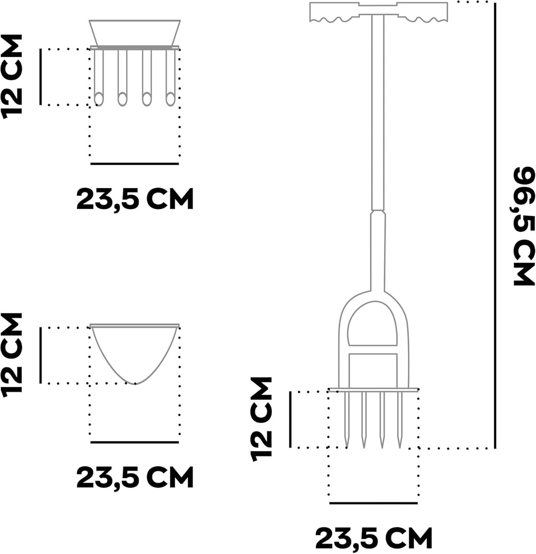 BOUDECH Aeroforge – Manueller Rasenlüfter 3 in 1 mit 4 Spitzen, Halbmond-Schaufel zum Einfassen und