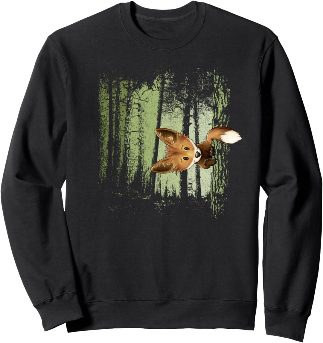 Cooler Fuchs hinterm Baum im Zwielicht-Wald Sweatshirt