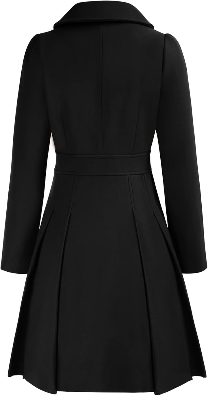 GRACE KARIN Damen Mantel Wintercoat Revers Zweireihiger Mantel Knielang Trenchcoat Winter Lang A-Lin