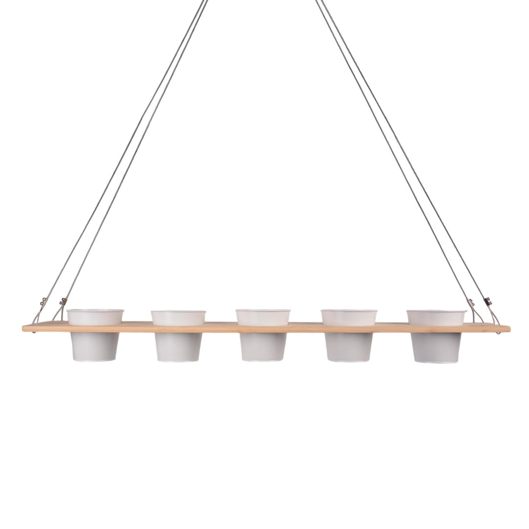 UNUS Kräuterbar Pflanzenregal Weiss Bambus 100 x 16 cm Kräuterregal zum Aufhängen mit Drahtseil, Krä