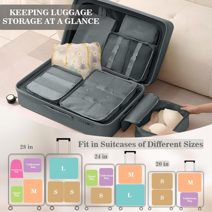Koffer Organizer Set, 15 Stück Packing Cubes, Wasserdichte Kleidertaschen für Urlaub und Reisen, Tra