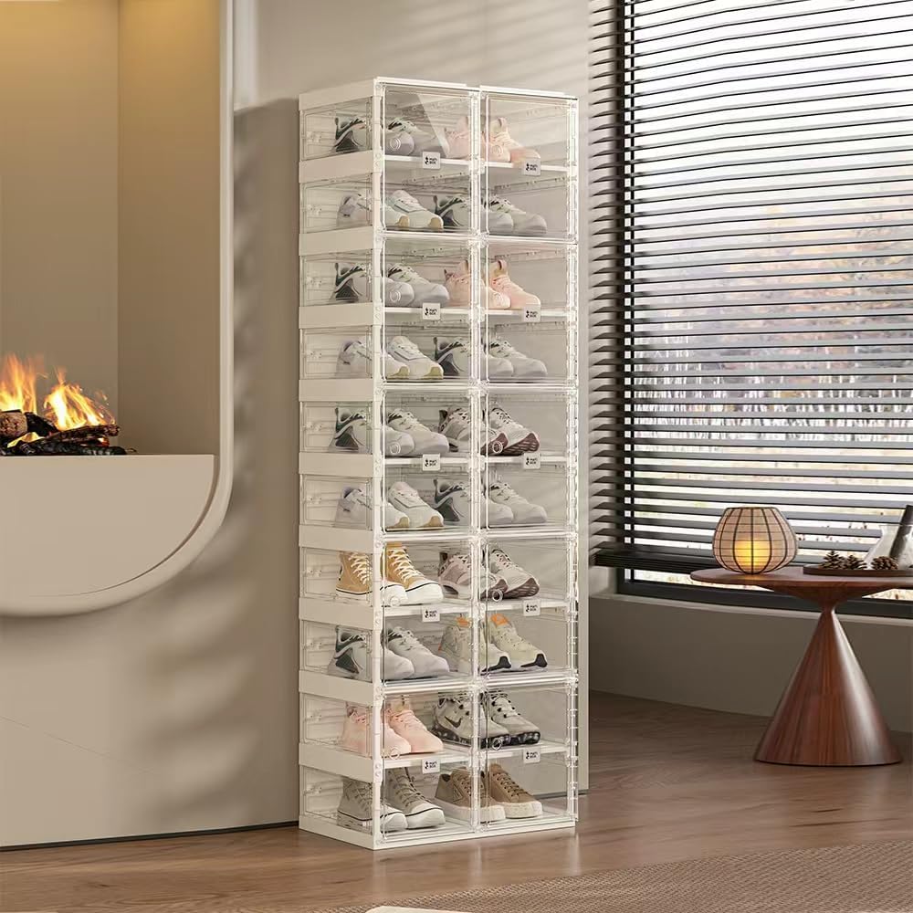 Transparente schuhregal,schuhboxen stapelbar Weisse Seitenplatte, mit magnetischer Tür, für Stöckels