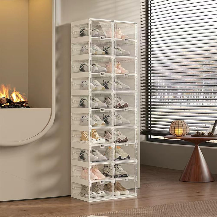 Transparente schuhregal,schuhboxen stapelbar Weisse Seitenplatte, mit magnetischer Tür, für Stöckels