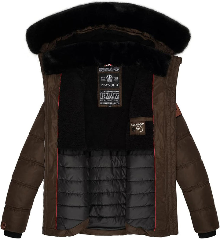 Navahoo Designer Damen Winter Jacke Steppjacke Winterjacke Stepp gesteppt B844 S Braun, S Braun