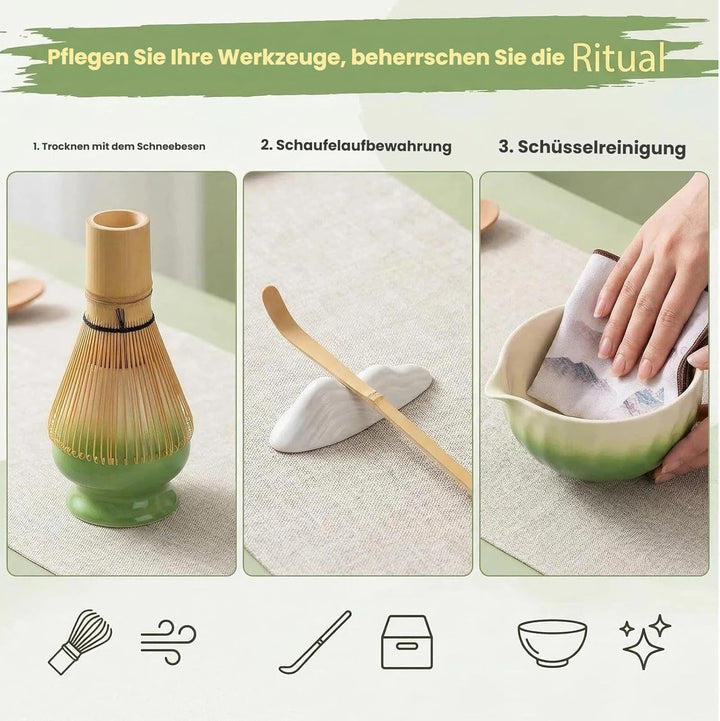 Matcha Set - 8 stuck Vollständiges Matcha Tee Zeremonie Set mit Chasen, Chasen-Ständer,Teeschale, Lö