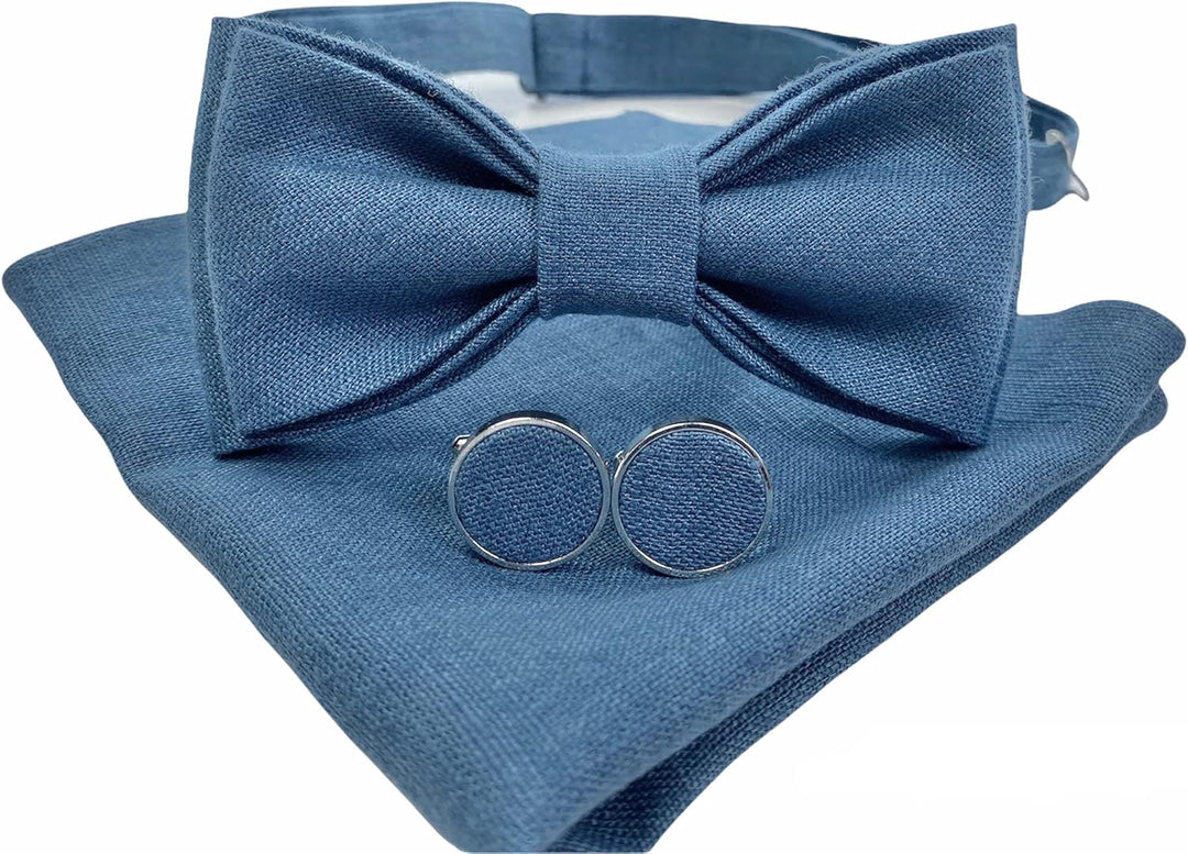 Leinen Accessoires: Fliege, Hosenträger, Einstecktuch, Manschettenknöpfe für Herren, Voll Einstellba