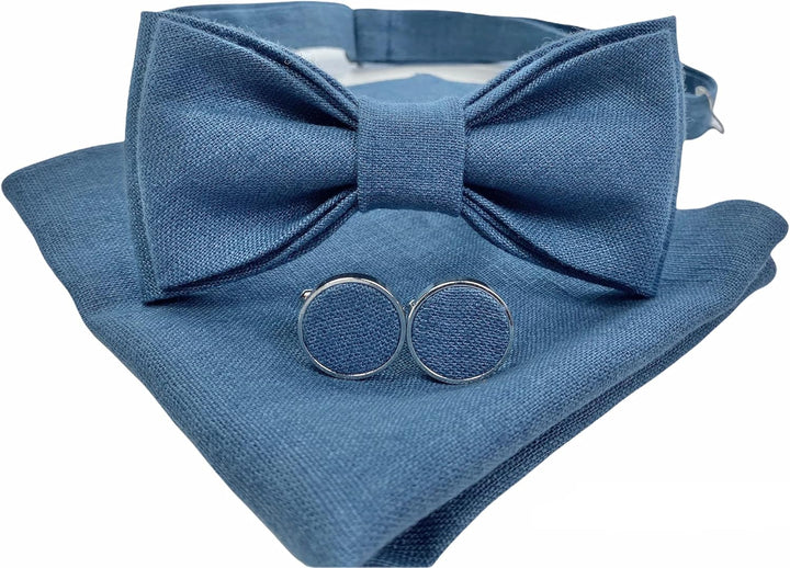 Leinen Accessoires: Fliege, Hosenträger, Einstecktuch, Manschettenknöpfe für Herren, Voll Einstellba