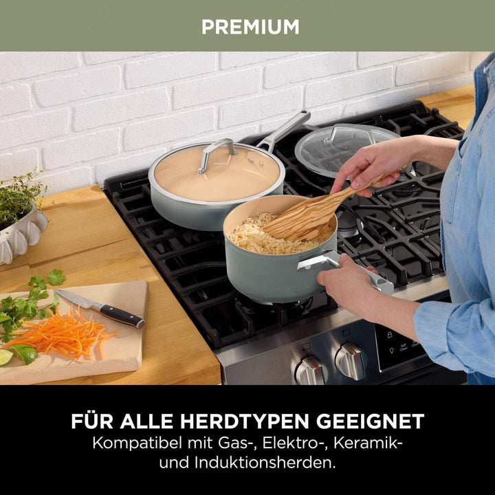 Ninja Extended Life Keramic Kochset 5-teilig (20 & 24 cm Sauteuse + 16, 18 & 20 cm Töpfe & Deckel),