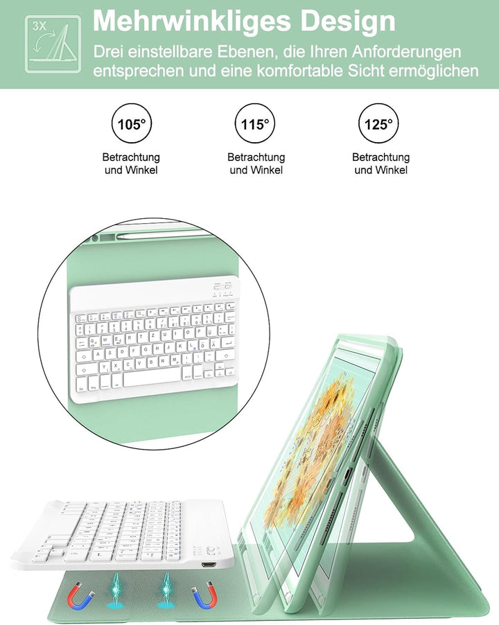 IVEOPPE iPad 9 Generation Hülle mit Tastatur,iPad 10.2 Hülle mit Tastatur, iPad Pro 10 5 Zoll Tastat