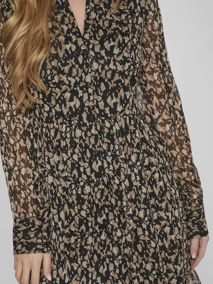 Vila Damen Vifalia V-Neck L/S Dress-Noos Blusenkleid 36 Black/Aop:hazel, 36 Black/Aop:hazel
