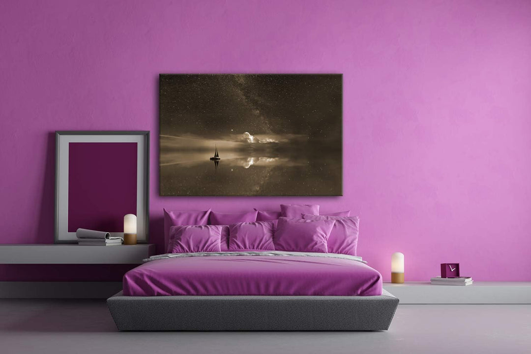 deyoli Sternenhimmel auf See Format: 120x80 Effekt: Sepia als Leinwand, Motiv fertig gerahmt auf Ech