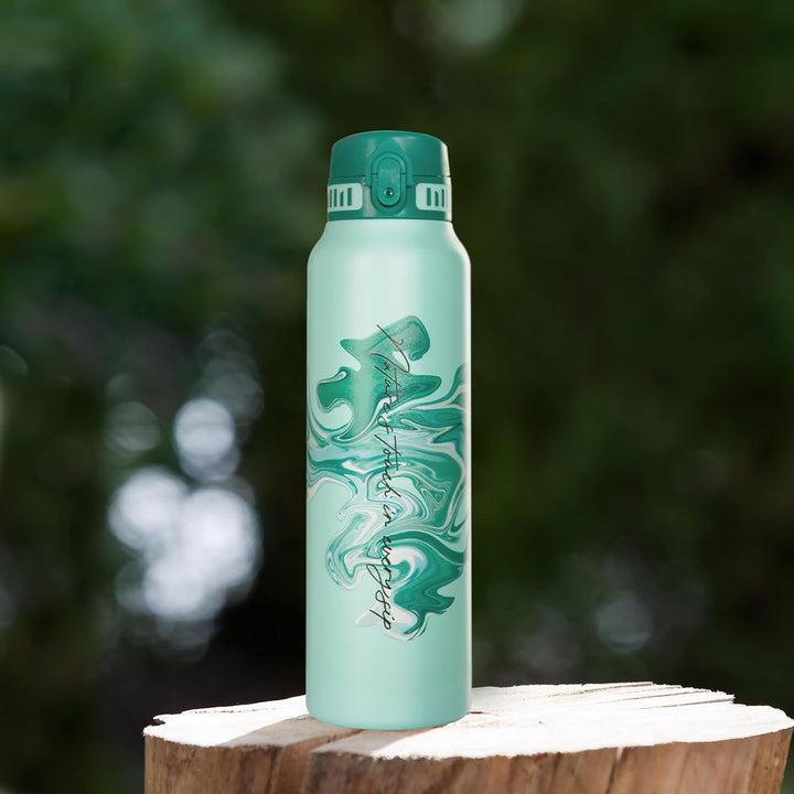 UZSPACE Edelstahl Trinkflasche 1l (970ml), Isolierte Thermosflasche mit 1-Klick-Öffnung, 100% Auslau