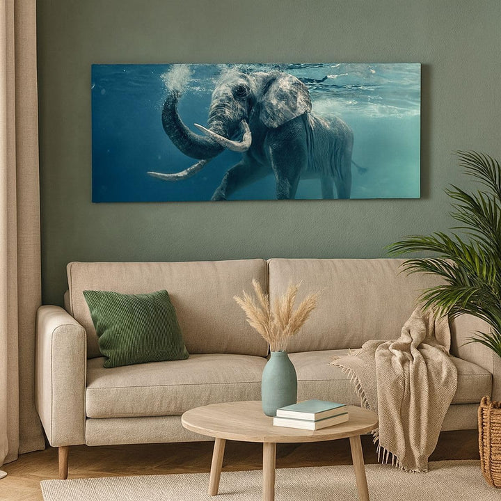 Panorama Bilder auf Leinwand 100x40cm Leinwandbild Elefant Tier Wasser Gross Wanddeko Bild Schlafzim