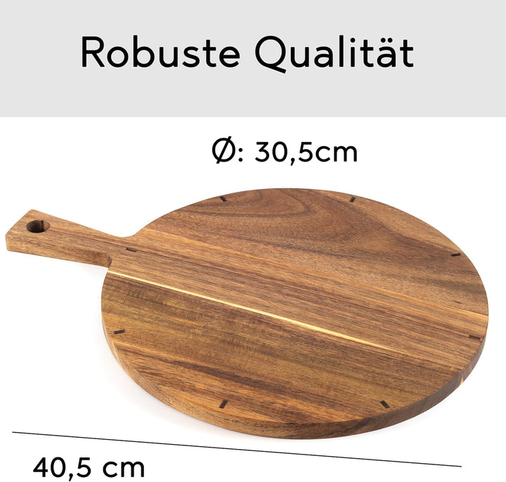 Pizzateller Holz – Rundes Pizzabrett aus Akazienholz, 31 cm Durchmesser – Pizza-Schneidebrett, Pizza
