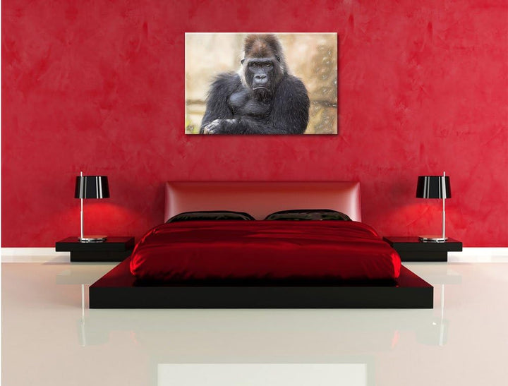 Pixxprint gelangweilter Gorilla als Leinwandbild/Grösse: 100x70 / Wandbild/Kunstdruck/fertig bespann