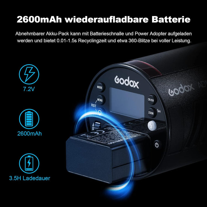 GODOX Blue AD100Pro it Strobe Light Photography,100Ws 2.4G Wireless HSS 1/8000s Outdoor Flash Light,