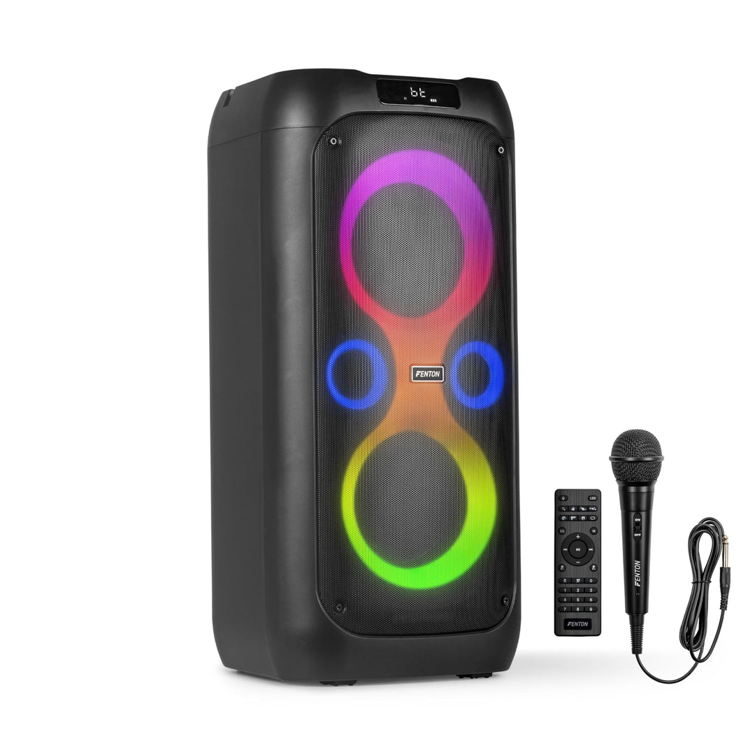 Fenton Core130 Musikbox Bluetooth Gross 180W, Akku 12 Std, Karaoke Mikrofon, BT 5.3, Fernbedienung,