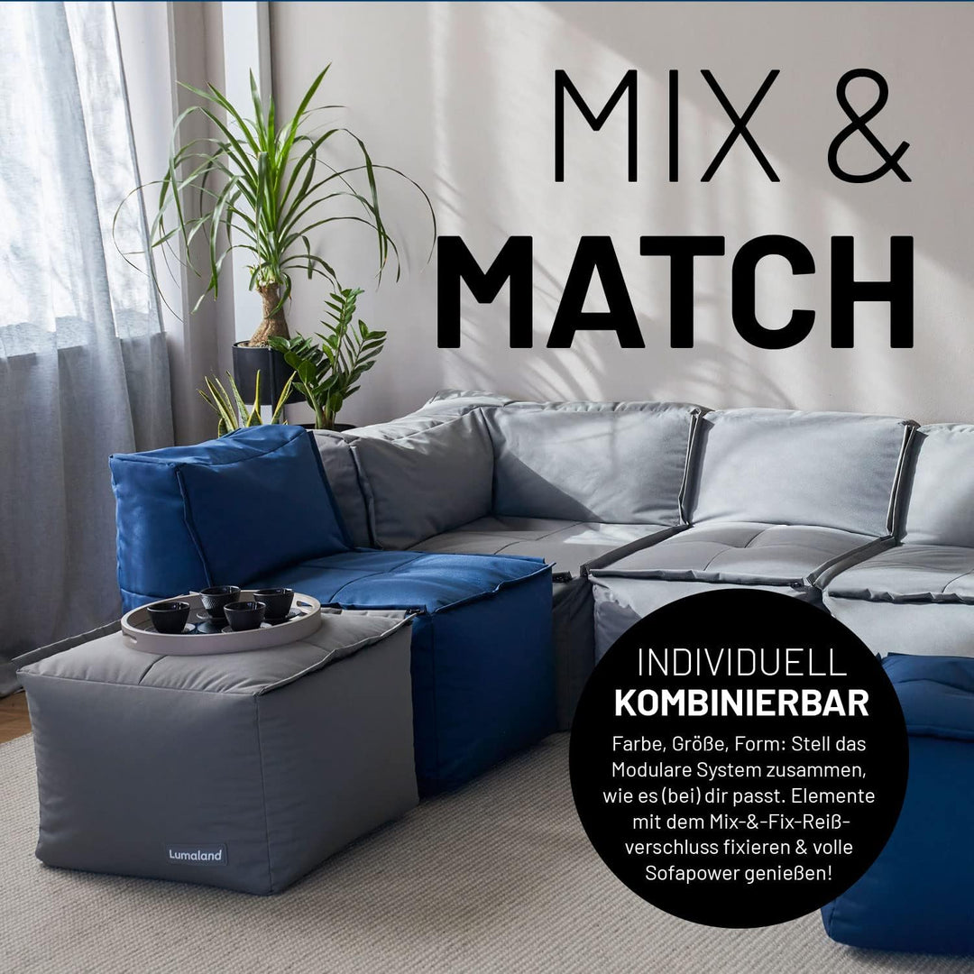 Lumaland Sitzsack-Lounge Modular Pouf | Individuell erweiterbarer &amp; leichter Hocker | Waschbare Sitz