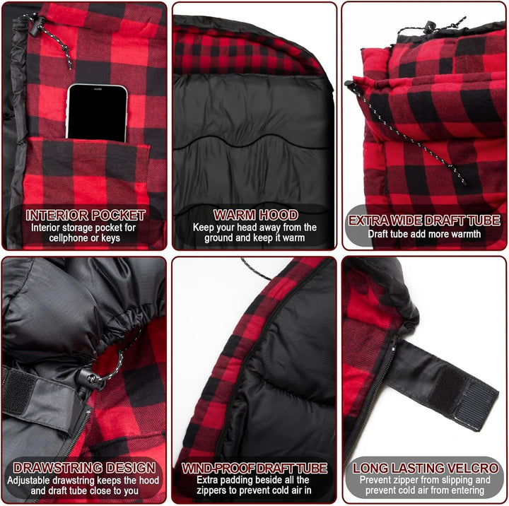 Doppelschlafsack 2 Personen 230x150cm – Flanell-Deckenschlafsack | Weiches Flanell-Futter, wasserdic