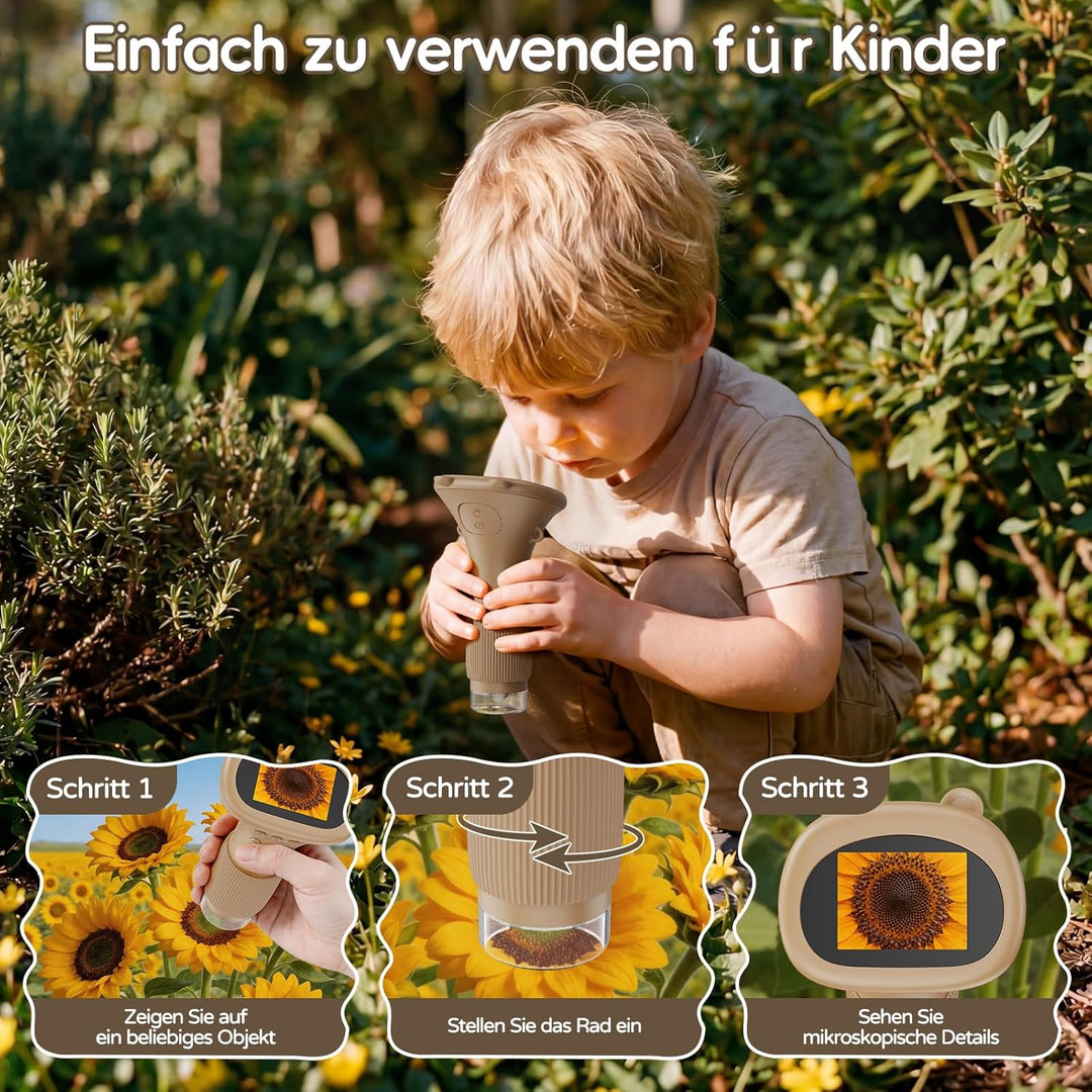 Mikroskop für Kinder - Tragbares Kinder Mikroskop 1000X, Braun | 1000X Taschenmikroskop mit Digitale