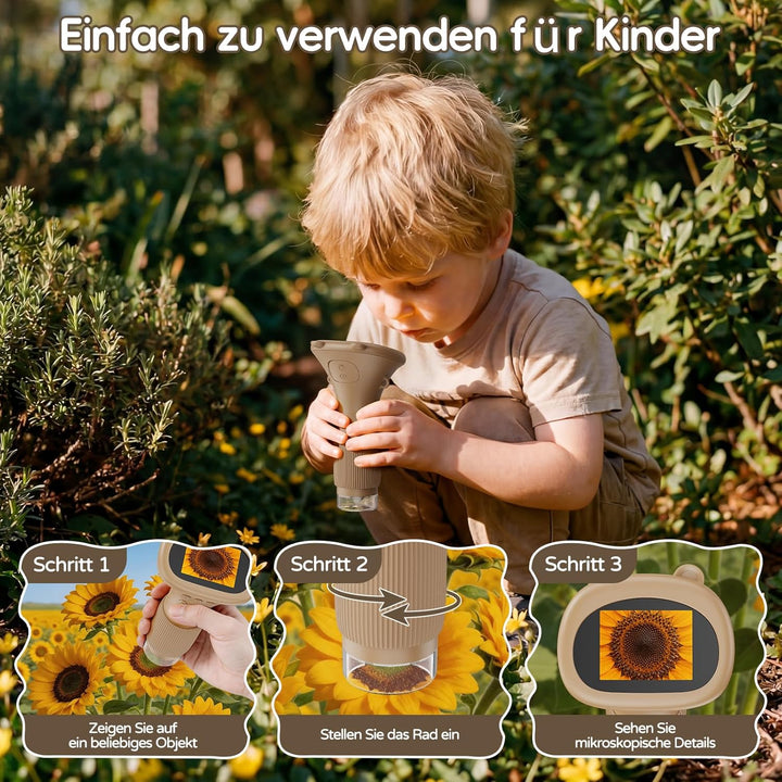 Mikroskop für Kinder - Tragbares Kinder Mikroskop 1000X, Braun | 1000X Taschenmikroskop mit Digitale