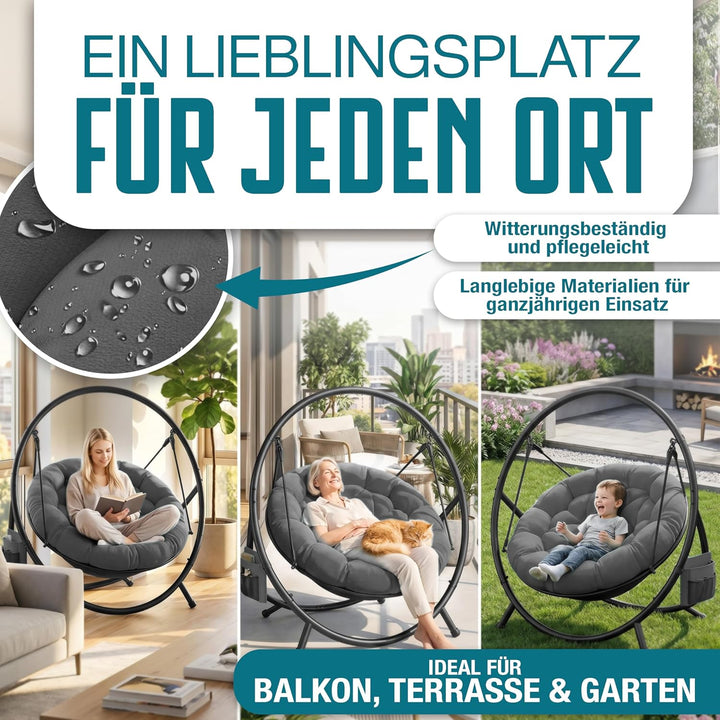 KESSER® Hängesessel mit Gestell Bali Hängeschaukel Hängestuhl bis 150kg für Indoor und Outdoor + Kis