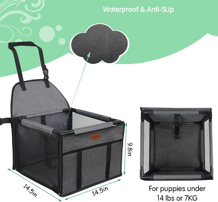 SWIHELP Dog Seat Puppy Portable Pet Booster Car Seat with Clip-on Safety Leash and PVC Frame, Anti-C