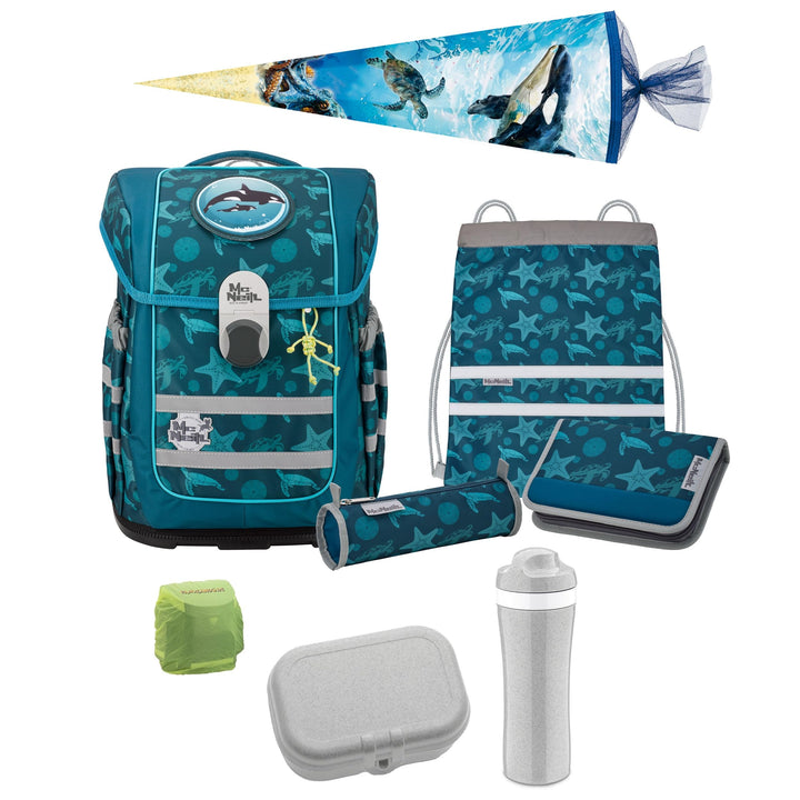 Familando - McNeill Ergo Complete Schulranzen Set - 9-teilig mit Schultüte - Orca Wal - Ergonomisch