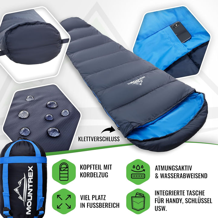 MOUNTREX Schlafsack Winter Sommer - Kleines Packmass & Ultraleicht (760g/1500g) - Outdoor Camping So
