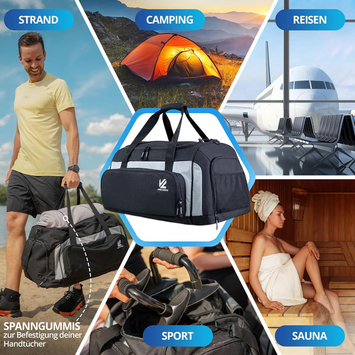 VL® Sporttasche mit Schuhfach, Nassfach & [Isoliertes Kühlfach] Saunatasche & Reisetasche für Damen