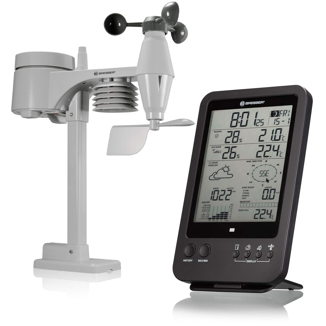Bresser Wetterstation Funk mit Aussensensor Wetter Center 5-in-1, Schwarz