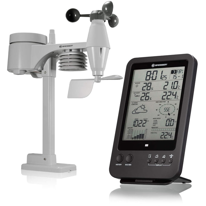 Bresser Wetterstation Funk mit Aussensensor Wetter Center 5-in-1, Schwarz