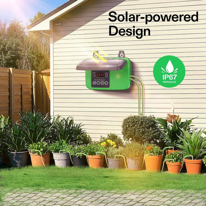 VIVOSUN Solar Automatische Tropfbewässerung Set mit Zeituhr, 3W Ausgang, Solarbetriebenes Bewässerun