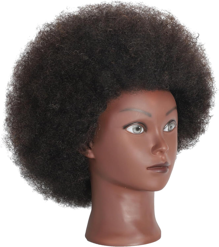 Training Head African American with 100% Human Hair Mannequin Head Cosmetology Afro Hair Manikin Hea