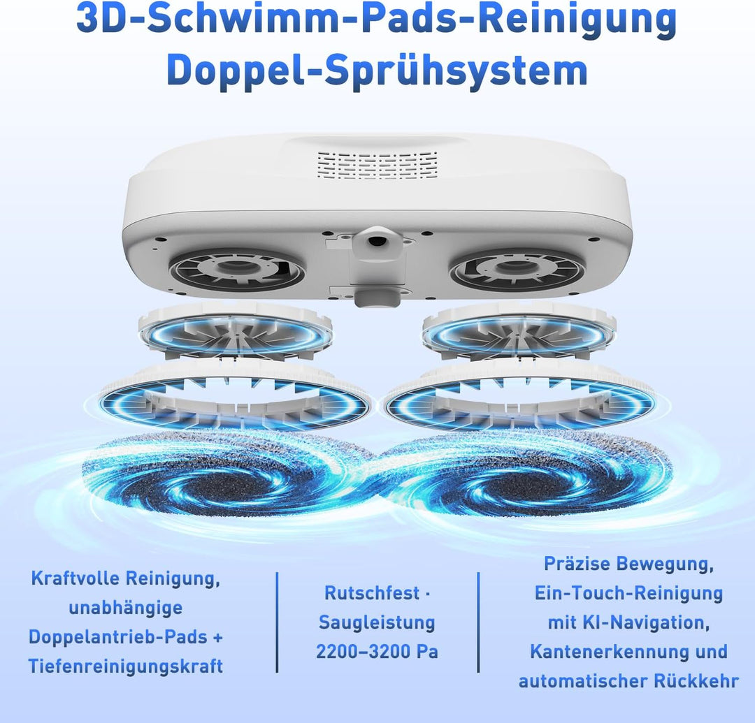 KKI Fensterreinigungsroboter, Automatischer Fensterreiniger-Roboter, Dual-Spray, max3200 Pa, KI-Pfad