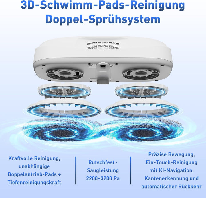 KKI Fensterreinigungsroboter, Automatischer Fensterreiniger-Roboter, Dual-Spray, max3200 Pa, KI-Pfad