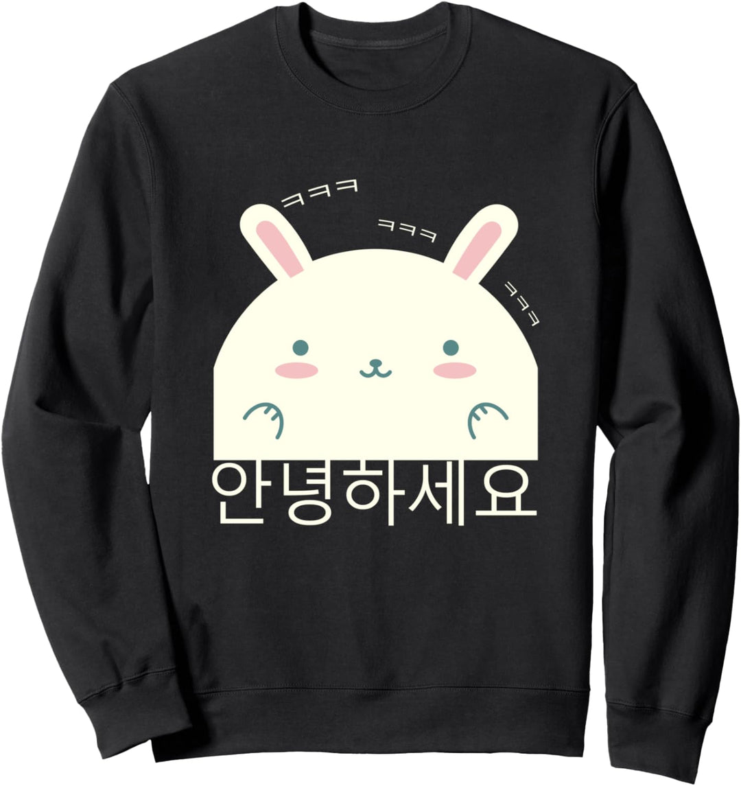 Annyeonghaseyo lachend süsser Hase Hangul Koreanisch Alphabet Sweatshirt